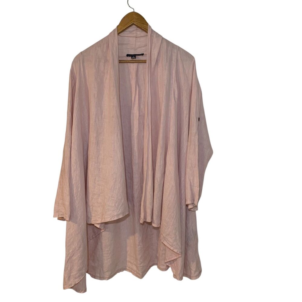 Saks Fifth Avenue Womens Pink Open Front Linen Cardigan L Italy Beach Vacation